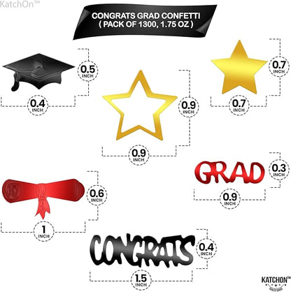 KatchOn, Shiny Congrats Grad Confetti 2025 - Pack of 1300 | Black, Red and Gold Graduation Confetti Class of 2025, Graduation Decorations 2025 | Class of 2025 Decorations