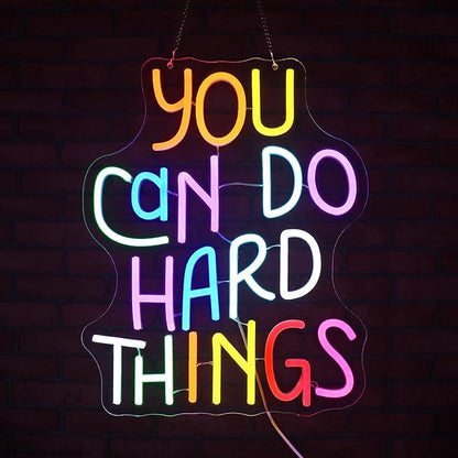 Neon Sign, JGHTURIE You Can Do Hard Things Neon Signs for Wall Decor Led Lights Signs for Classroom Office Business Library Bar Party Art Decoration USB Powered