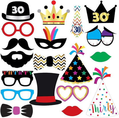 30th Birthday Photo Booth Party Props - 40 Pieces - Funny 30th Birthday Party Supplies, Decorations and Favors