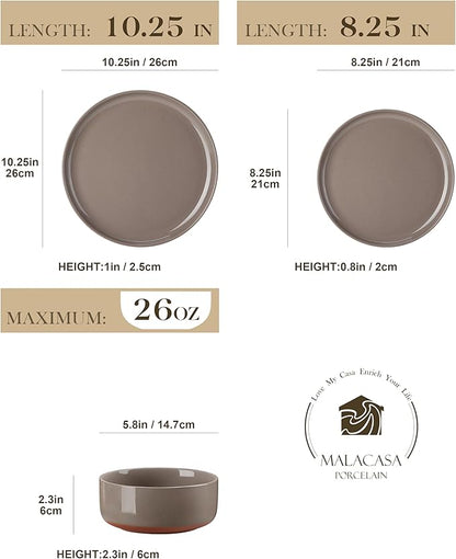 MALACASA Plates and Bowls Sets, 18 Pieces Modern Ceramic Dinnerware Set for 6 Kitchen Dinner Set Stoneware Dishware Dishes Set Microwave and Dishwasher Safe, Brown, Series TARA