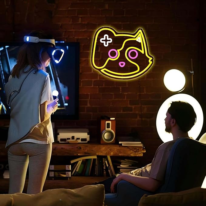 Game Cat Neon Sign, Neon Signs for Wall Decor Neon Lemon Yellow LED Signs Gaming Room Neon Light Up Signs Home Decor for Bedroom Club Party Bar Shop USB Operated