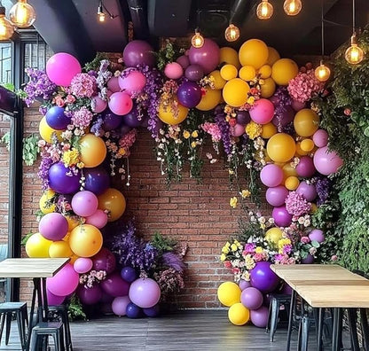 Pink Yellow Balloon Arch - Double Stuffed Hot Pink Purple Balloons Different Size Latex Magenta Balloon Garland for Happy Birthday Baby Shower Wedding Fall Mexican Party Decorations