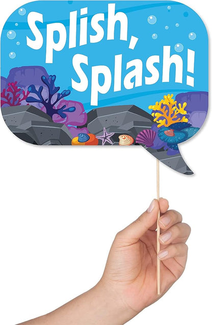 Under The Sea Photo Booth Props - 41-pc Photobooth Kit with 8 x 10-Inch Sign, 60 Adhesive Pads, 45 Sticks - Under The Sea Decorations - Under The Sea Party Decorations