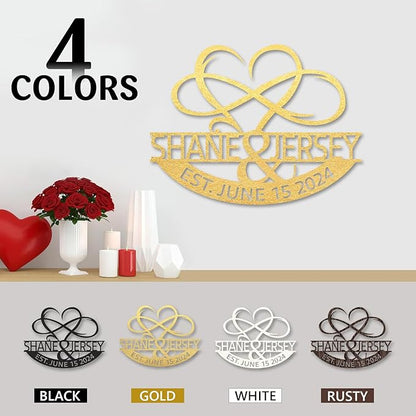 Personalized Anniversary Wedding Gifts for Couples, Metal Signs Customized with Couples Name and Date, Wedding Sign, Infinity Heart Metal Wall Decor, Engagement Bridal Shower Gifts Color01