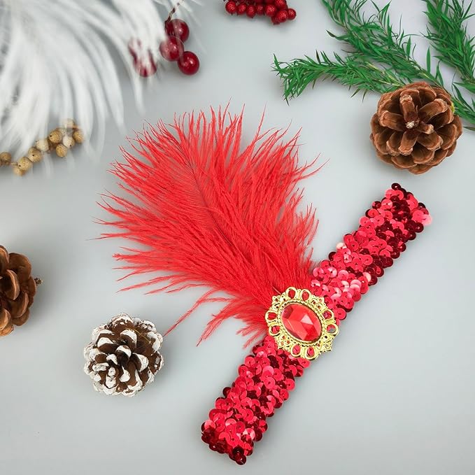 Feather Headpiece Sequins Headbands 1920s Flapper Showgirl Headpieces for Women Girls Carnival Party Accessories