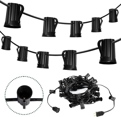 Brightown C9 Light Strand, 50FT Black Cord Outdoor String Lights Christmas Stringer with 12" Socket Spacing, C9/E17 Intermediate Base Indoor/Outdoor Stringer Set for Christmas Decor Patio