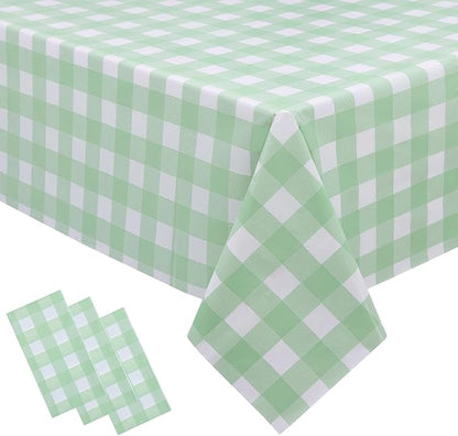 3 Packs Sage Green Checkered Tablecloth 54x108 Inches Rectangle Gingham Tablecloth Disposable Plastic Waterproof Table Cover for Outdoor Picnic Kitchen and Birthday Party