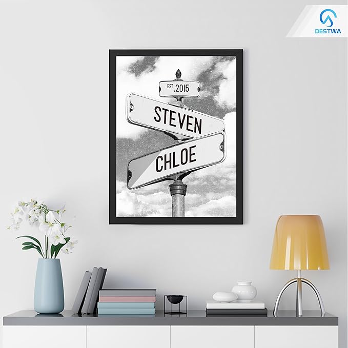 DESTWA Personalized Vintage Street Sign For Couples, Custom Street Sign Canvas Poster Wall Art With Names, Gift For Valentine