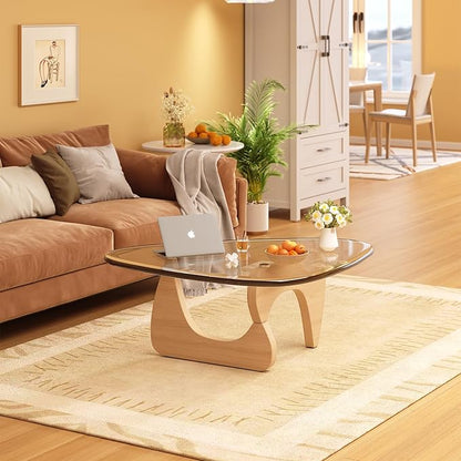 Coffee Table for Living Room Mid Century Modern Center Small Table with Glass Top and Wood, Original Transparent(36 Inch)
