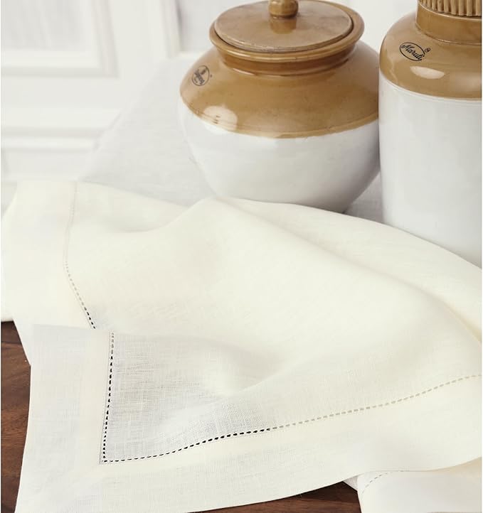 Solino Home Linen Ivory Table Runner 120 Inches Long - 100% Pure Linen 14 x 120 Inch Table Runner for Fall, Autumn, Christmas, New Year - Classic Hemstitch