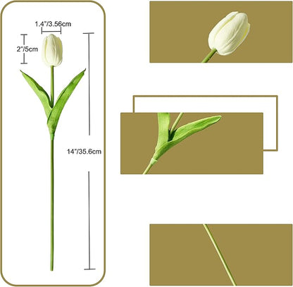 ONLY ART Artificial Cream Tulips 20 Pcs – 13.5 Inch PU Faux Flowers with Bendable Stems for Home Décor, Wedding Centerpieces, DIY Floral Arrangements, Table Decorations