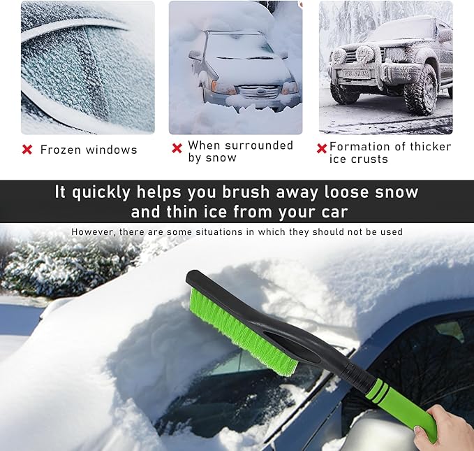 Car Snow Brush and Ice Scraper, Multi-Functional Detachable Snow Brush with Foam Grip, Ice Snow Removal Cleaning Tool for Car Windshield Window, Universal Car Accessories (Green)