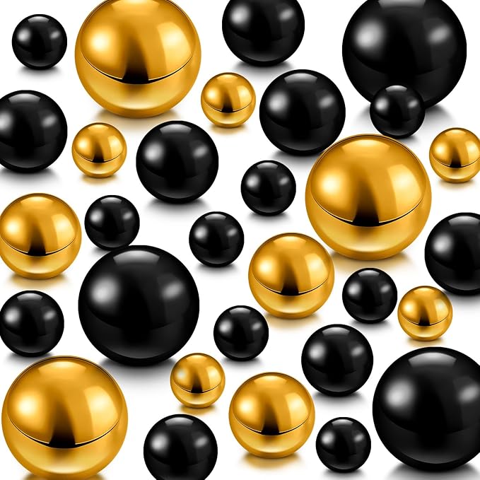 Hicarer 120 Pieces Pearl for Vase Filler Pearl Bead Vase Centerpieces Brush Holder Assorted Round Faux Bead for Crafting, Home Wedding Table Decor 14/20/30 mm(Bright Black, Bright Gold)
