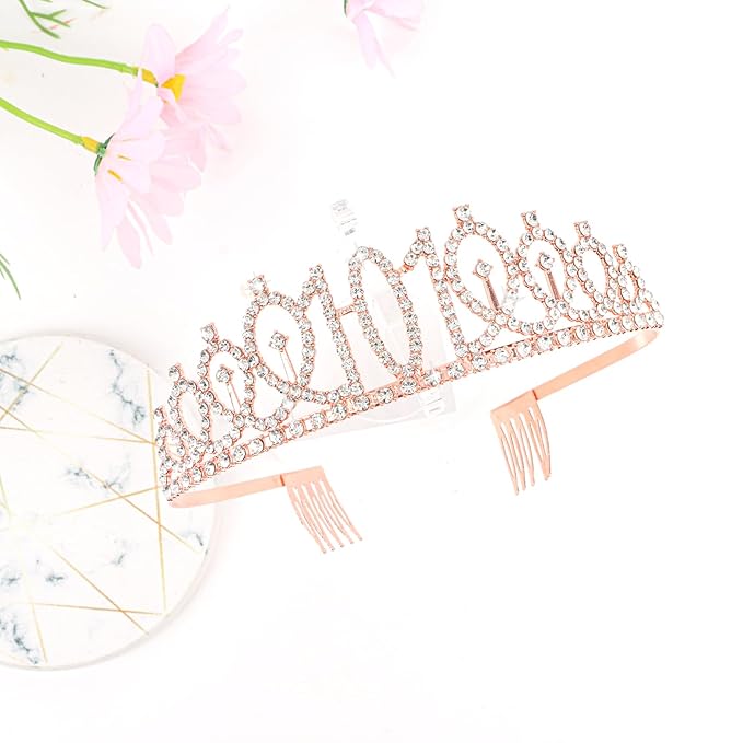 CIEHER 101th Birthday Decorations for Women: Crown, Sash, Pearl Pin - Fabulous 101st Birthday Tiara