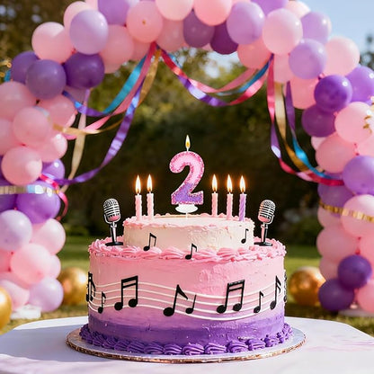 Birthday Number Candles for Cake, Pink Purple Glitter Number Candles for Cake Toppers, Ideal Birthday Parties Cake Decor, Wedding Anniversary and Other Celebrations (2 Candle)