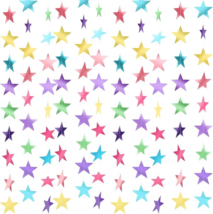 Patelai Glitter Star Garland Banner Christmas Decor 130 Feet Star Hanging Bunting Banner Twinkle Backdrop for Homecoming Classroom Wedding Birthday Halloween Party Supplies(Macaron Color)