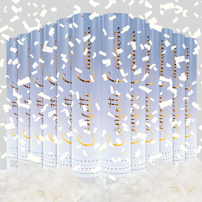 Confetti Poppers White Confetti Cannon 12 Pack Party Poppers Biodegradable12inch Wedding Party Confetti Bulk Streamer Confetti Cannon Launches up to15-25ft for Christmas Birthday Graduation New Year