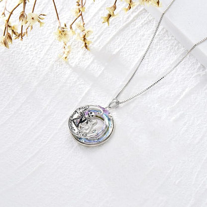 LILALO Christmas Gifts Nightmare Necklace Sterling Silver Abalone Shell Crystal Jack and Sally Necklace Jack Skellington Skull Jewelry Skull Necklaces for Women