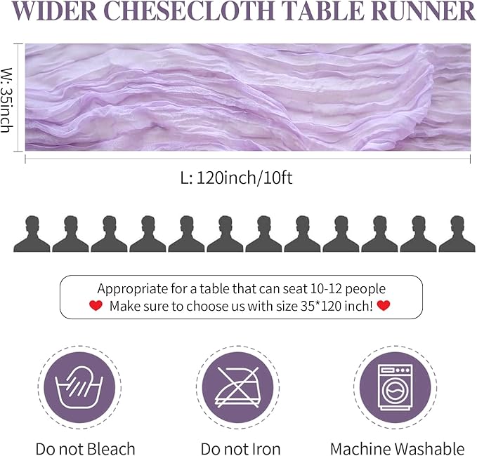 3 Pack Purple Cheesecloth Table Runner 35x120 Inches Boho Rustic Lilac Runners for Tables Gauze Cheese Cloth Sheer Table Runner for Wedding Bridal Shower Fall Thanksgiving Decorations