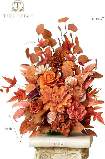 TINGE TIME Free-Standing Artificial Flower Set of 2, Table Centerpiece with Rubber Pad, Silk Fake Flower for Fall Wedding Centerpiece Archway Aisle Welcome Entrance (Maple Red)
