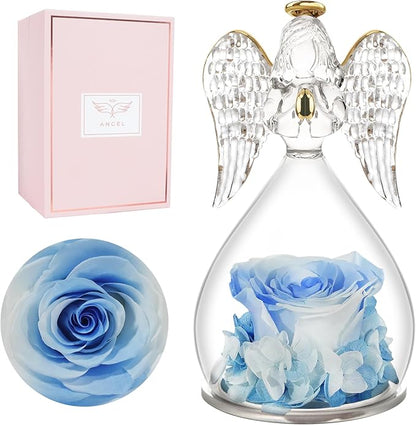 Miofula Preserved Flower Rose Birthday Gifts for Mom, Angel Figurines with Forever Real Rose Gifts for Her Mom Grandma, Angels Gifts for Mothers Day Christmas Anniversary Thanksgiving Birthday Gifts