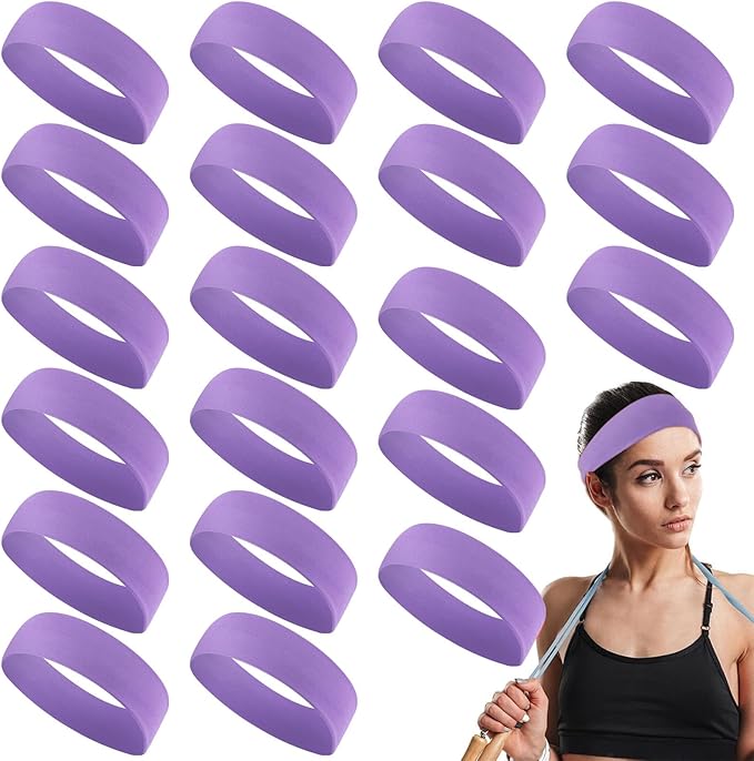 Hotop 20 Pcs Sport Stretchy Headbands for Girls Women Non Slip Soft Fabric Elastic Headband Bulk for Yoga DIY Team Gifts