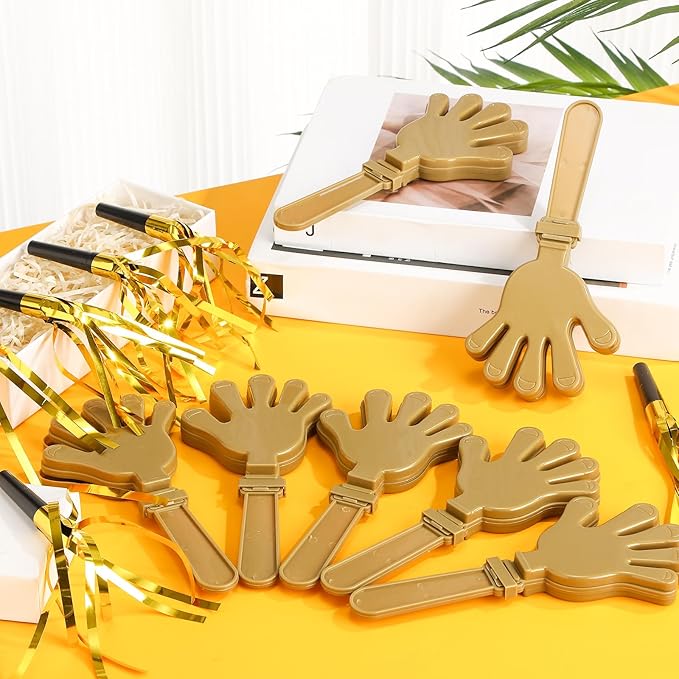 48 Pack Party Noisemakers New Years Eve Party Supplies Include 24 7.5 Inch Large Hand Clappers 24 Blowers Whistle for Aldult Birthday 2025 New Years Eve Favor(Gold)