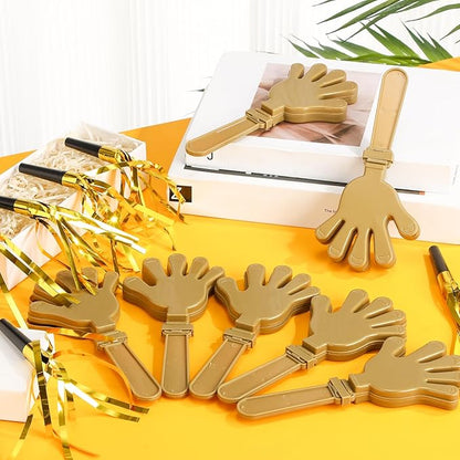 48 Pack Party Noisemakers New Years Eve Party Supplies Include 24 7.5 Inch Large Hand Clappers 24 Blowers Whistle for Aldult Birthday 2025 New Years Eve Favor(Gold)
