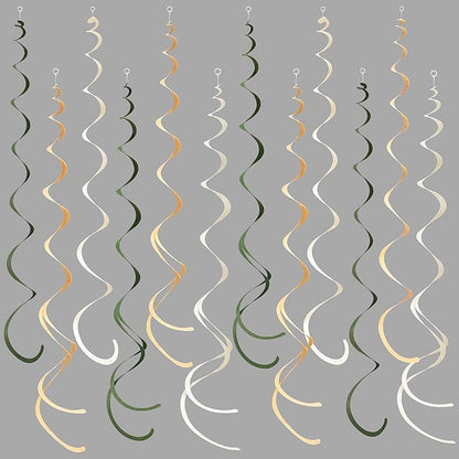 36Pcs Sage Green Hanging Swirl Decoration Olive Green Tan Brown Cream Neutral Felt Swirl Streamer Spiral Ceiling Garland for Greenery Safari Jungle Woodland Birthday Baby Shower Wedding Party Supplies