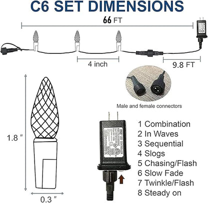TW SHINE C6 String Lights, 200 LED 66 FT with 8 Modes Timer, Waterproof Connectable for Outdoor Yard Xmas Tree House Decorations (Red)