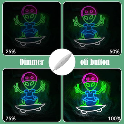 Skateboarding Aliens Neon Sign Aliens Led Neon Light for Wall Decor USB Cool Aliens Light Sign for Game Room Bedroom Man Cave Art Wall Decor(16.5”*12.6”)