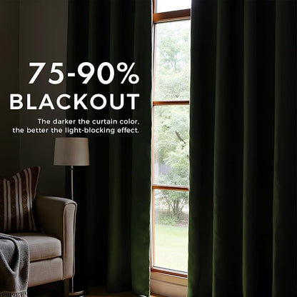 PRIMROSE Emerald Olive Green Velvet Curtains 96 inch Long for Living Room,Set of 2 Panels Blackout Rod Pocket Back Tab Window Treatment Room Darkening Heavy Decorative Curtains Drapes for Bedroom