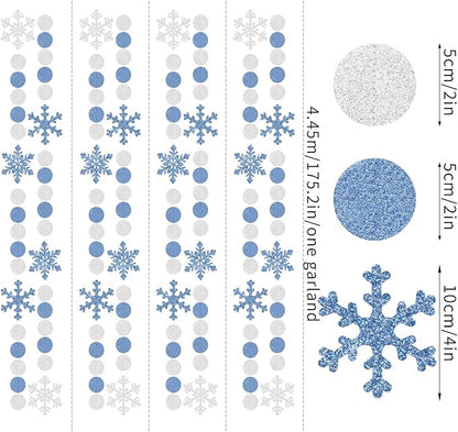 Snowflake-Snow Silver-Blue Christmas Party-Decorations Garland - 58Ft White Winter Wonderland Frozen Hanging Paper Streamers Banner,Birthday Baby Bridal Shower Wedding New Year Supplies Decor Ouruola