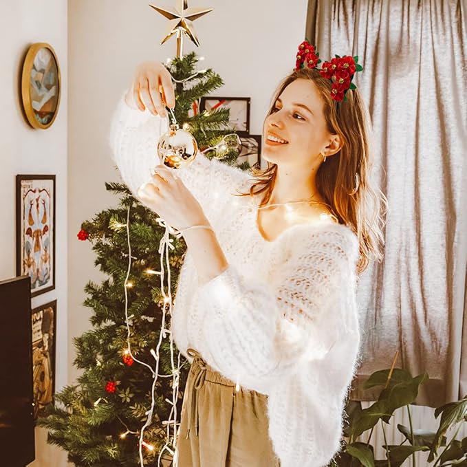 Madison Tyler Christmas Red Poinsettia Headwear | Cute Flower Elves Ears Headband | Lightweight for Christmas Party | Holiday Gifts