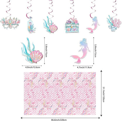 175PCS Mermaid Party Decorations, Mermaid Theme Party Supplies Plates and Napkins Set, Tableware,Banner, Hanging Swirls, Tablecloth, Balloon,Cake Cupcake Topper,Honeycomb Centerpiece Baby Shower