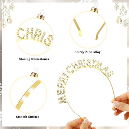 Yunlly 12 Pcs Christmas Headbands Set Rhinestone Xmas Headbands Cute Reindeer Antler Snowflake Star Headpiece Christmas Happy New Year Holiday Party Accessories for Women Girls
