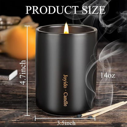 14OZ Lavender Scented Candle - Aromatherapy Candles with Lid - Soy Candles for Home Scented - Black Ceramic Jar Candles for Men for Bedroom Kitchen Home Decor, Housewarming Party