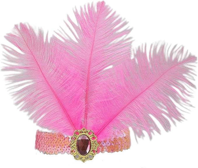 Feather Headpiece Sequins Headbands 1920s Flapper Showgirl Headpieces for Women Girls Carnival Party Accessories
