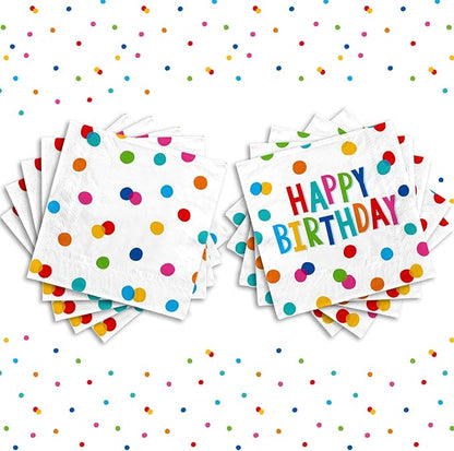 Happy Birthday Party Supplies - Dots Design, Featuring Napkins, Suitable for Adults & Kids (6.5x6.5 in, 3-Ply Disposable, 50-Pack)