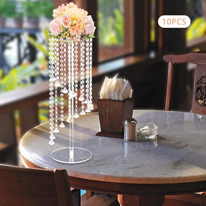 10 Pcs Crystal Flower Stand 23.6in Height Wedding Centerpieces for Table Clear Tall Floral Vases with Thickened Acrylic for Wedding, Birthday, Party, and Dessert Table Decoration