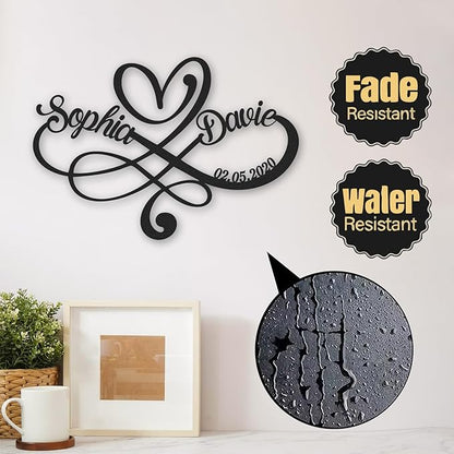 Personalized Anniversary Wedding Gifts for Couples, Metal Signs Customized with Couples Name and Date, Wedding Sign, Infinity Heart Metal Wall Decor, Engagement Bridal Shower Gifts Color03