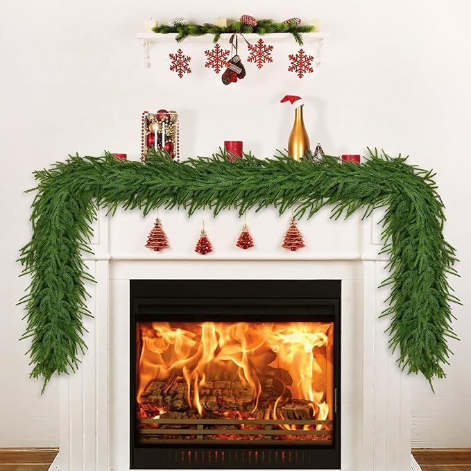Norfolk Pine Garland, Real Touch Artificial Greenery Garland, Flexible and Fluffable Christmas Garland Decorations for Mantle, Table, Staircase, Fireplace, Wall