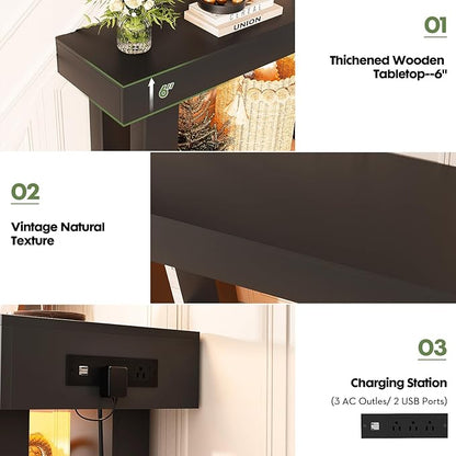 Unikito 39" Entryway Table with Socket and Sensor Light, Narrow Console Table with Storage Behind Couch, Farmhouse Entryway Table for Hallway, Behind The Couch, Living Room, Foyer