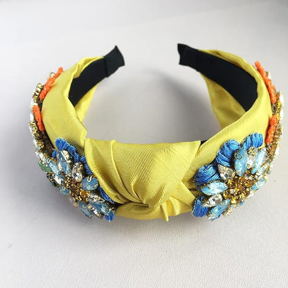 Yusier Baroque Rhinestone Crystal Hairband, Satin Fabric Hair Hoop in Yellow for Women, Hair Accessories, Exquisite Hairband, A Variety of Colors, 1 Count (Pack of 1)
