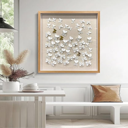 BrightA3D Textured wall decorations, leather and metal-tinged golden and white metal butterfly wall sculptures, large artworks, gradient colors, modern artworks, suitable for decoration in living rooms and bedrooms. 31.5"x31.5"