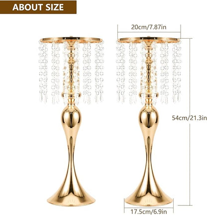 Wedding Centerpieces for Tables - Gold Flower Vases for Centerpieces, 2Pcs Tall Metal Flower Vases with Chandelier Crystal, 21.3in Flower Stand for Wedding Reception Birthday Party Events Home Decor