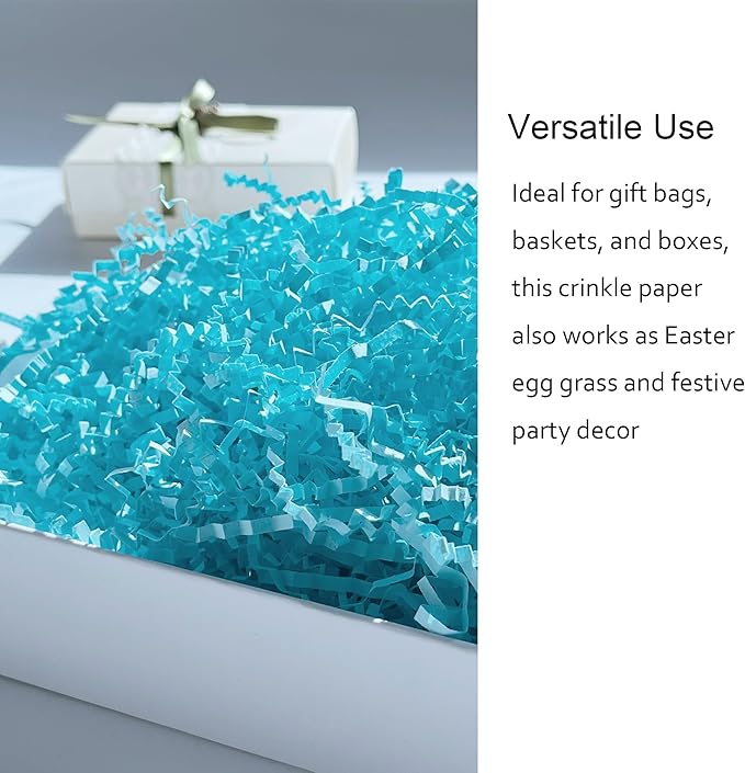 2 LB Light Blue Crinkle Cut Paper Shred Filler for Gift Basket Easter Egg Grass