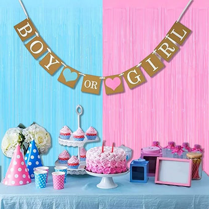 4 Pack 3.2Ft x 8.2Ft Pink Blue Fringe Curtain Backdrop, Metallic Tinsel Foil Fringe Streamers Curtains Background for Photo Booth Wedding Gender Reveal Backdrop Boy or Girl Birthday Party Decoration