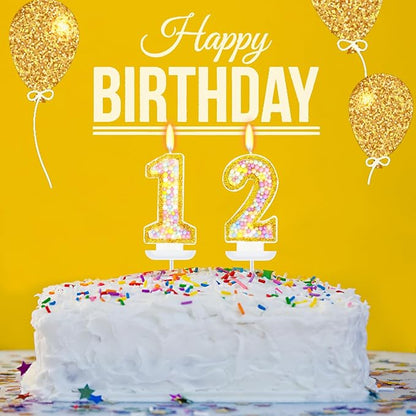 12th Birthday Candle for Cake, Colorful Macaron Numeral Candles for Boys/Girls, Birthday Party Cake Decorations, Golden Cake Topper for Birthday Party Supplies (Number 12)