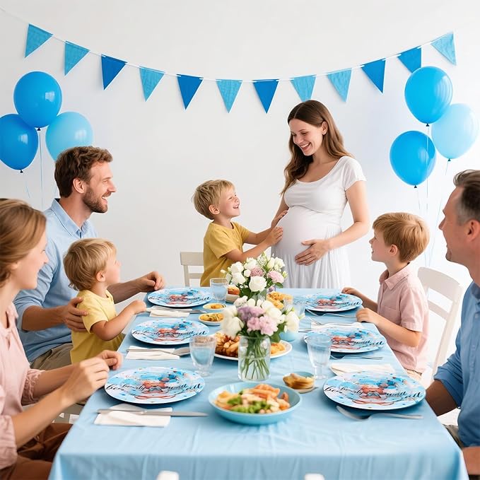WELLIFE 20PCS We Can Bearly Wait Teddy Bear Plates – Reusable Plastic Dinner & Dessert Plates (10×9.2" + 10×6.3") for Baby Shower, Gender Reveal & Boy Birthday Party